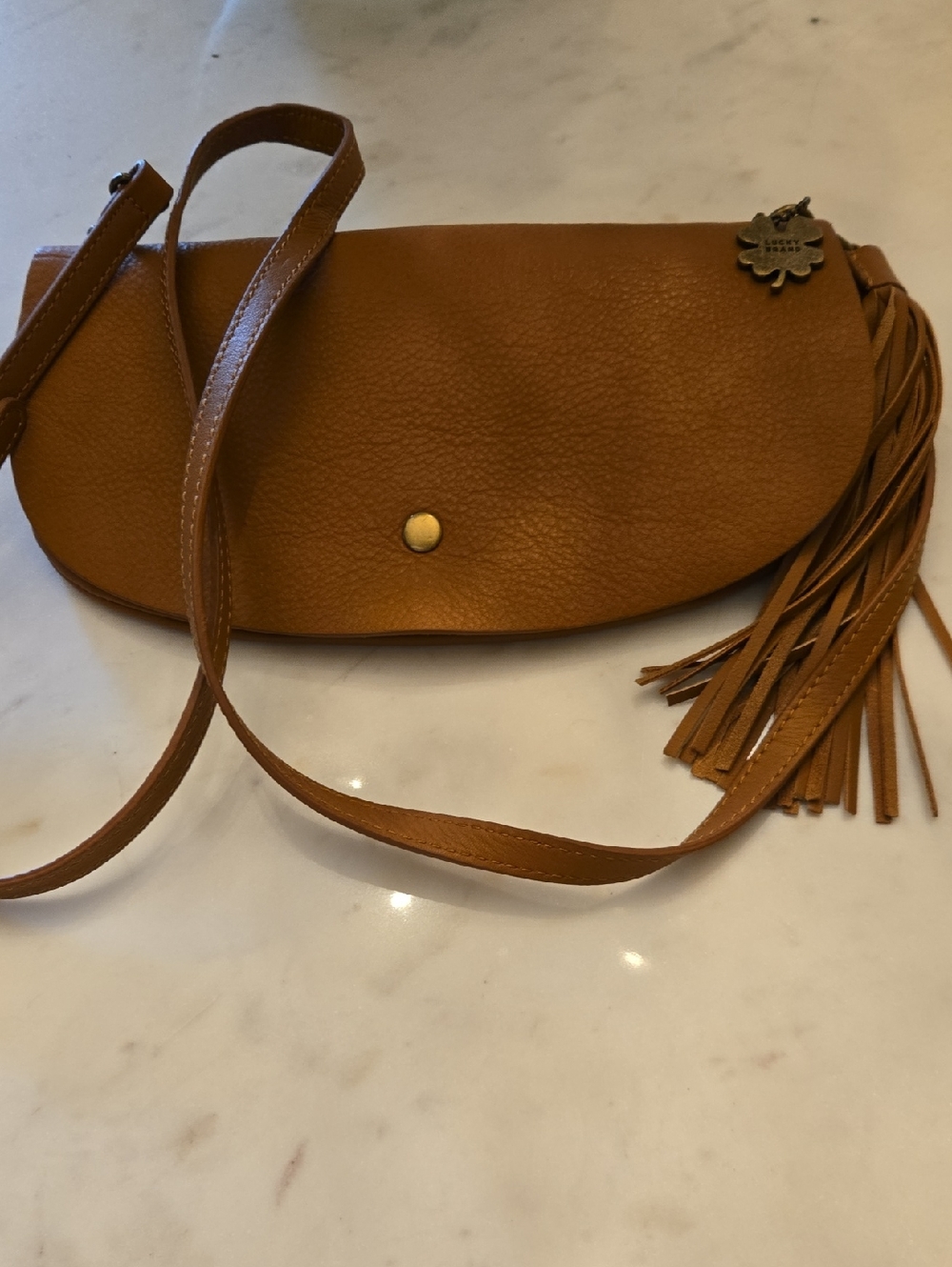 Leather Crossbody Bag with Fringe - Tan